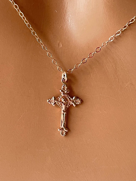 crucifix necklace in rose gold