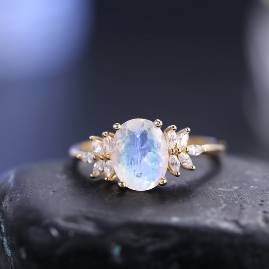 Oval Cluster Moonstone Engagement Ring