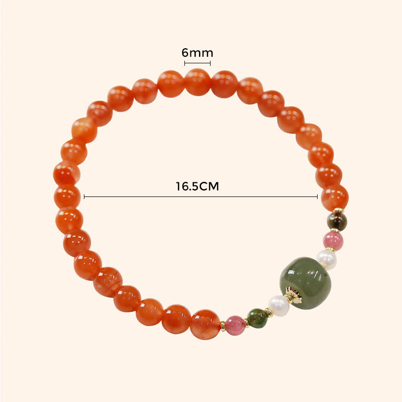 Buddha Stones Natural Red Agate Hetian Jade Bead Confidence Calm Bracelet