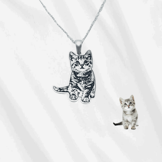 Custom Pet Portrait Necklace Sterling Silver Photo Engraved Necklace