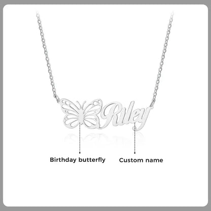 Personalised Butterfly Name Necklace Silver/Gold/Rose Gold, Custom Birth Month Name Necklace, Personalised Name Jewellery, 1-12 Birth Month Butterfly Name Necklace