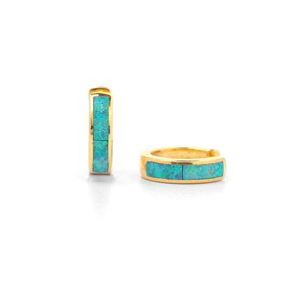 Opal Inlay Huggie Earrings