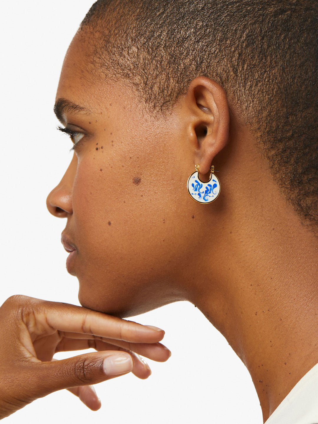 Enamel Earrings - Hana Marble Blue