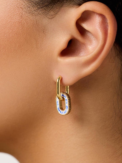 Double Hoop Earrings - Ash Double Marble Blue