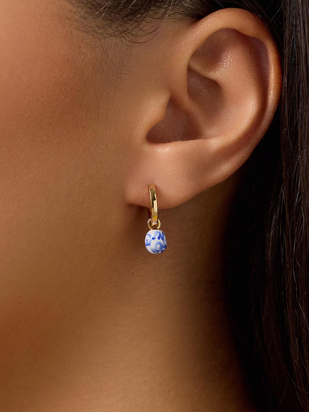 Gold Drop Earrings - Lainey Marble Blue