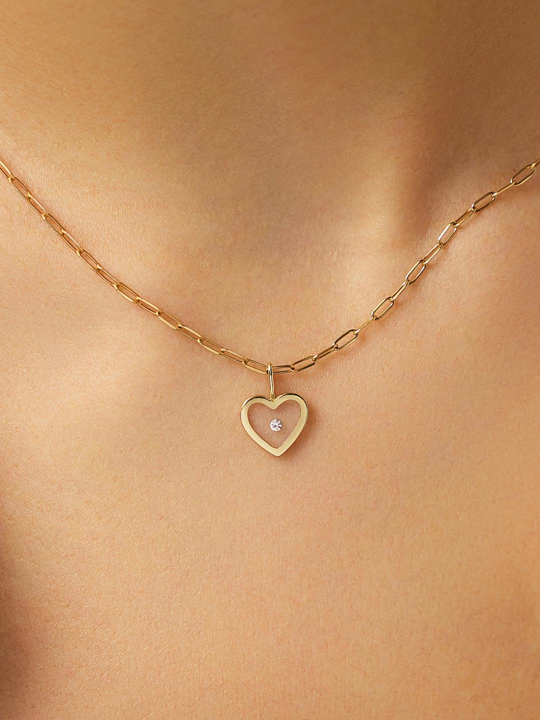 Gold Pendant - Heart Floating Diamond Charm