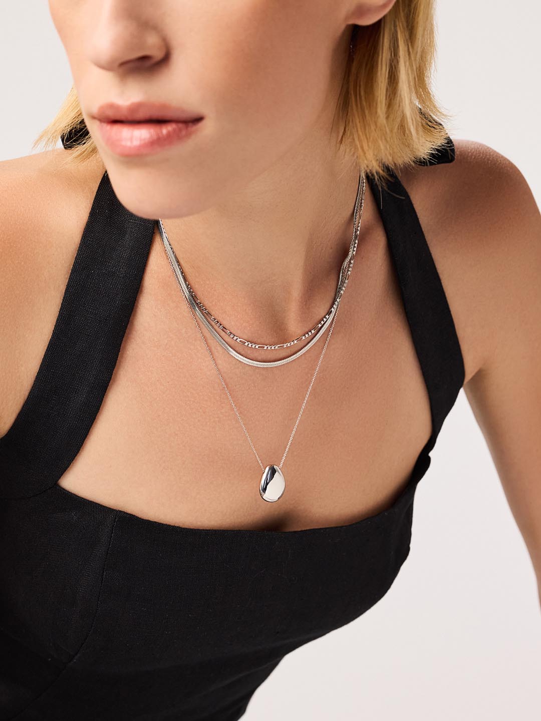 Silver Pendant Necklace - Pebble Silver