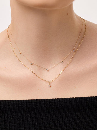 Solid Yellow Gold - Diamond Station Necklace