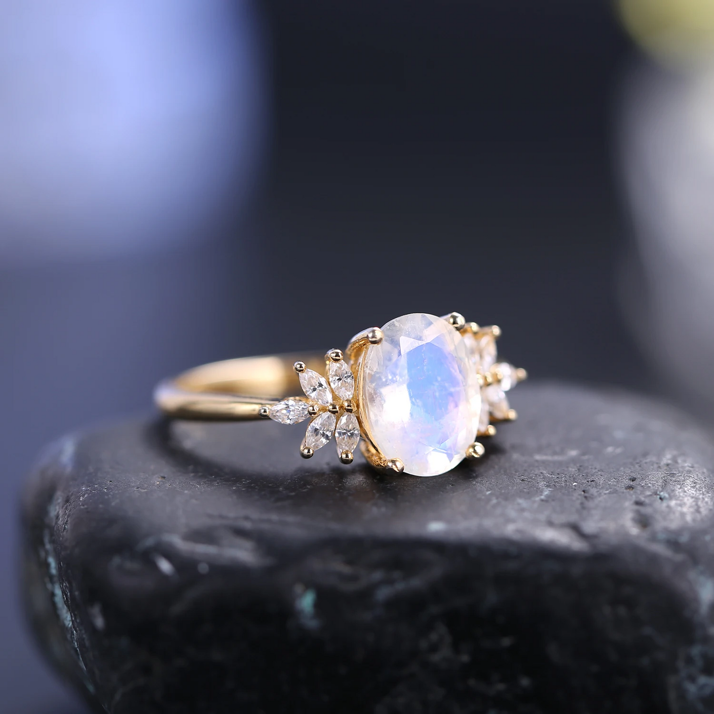 Oval Cluster Moonstone Engagement Ring