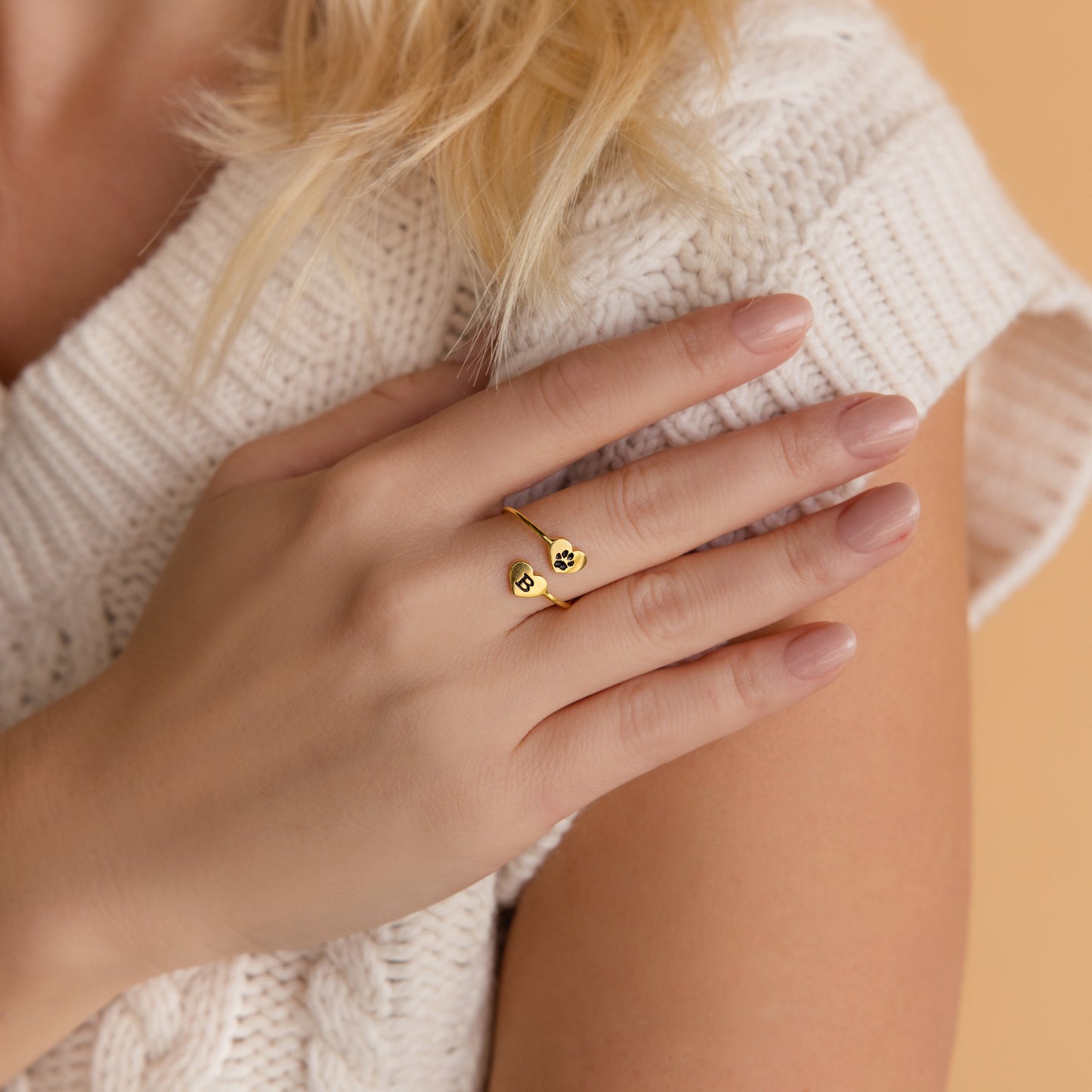 Paw Print Duo Heart Ring