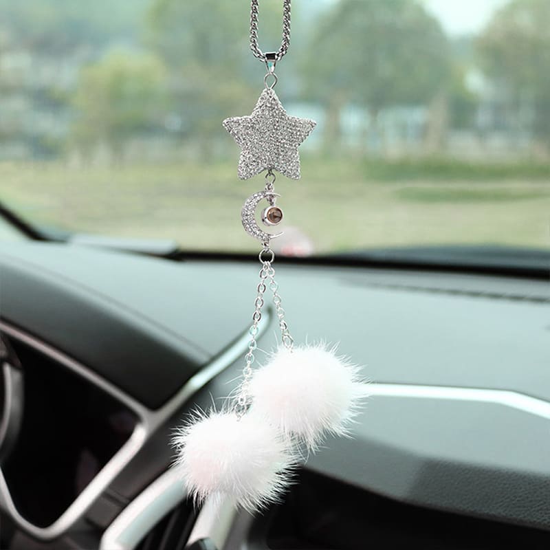 Personalized Crystal Pentagram Car Mirror Ornament with Custom Photo