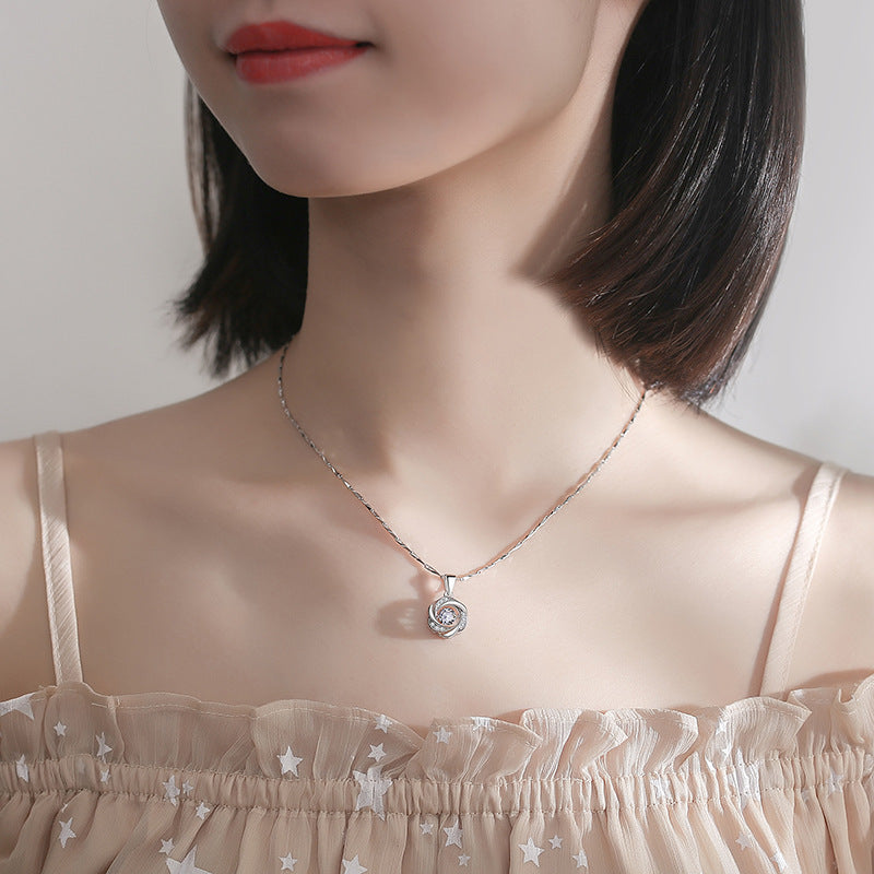 S999 Silver Dancing Heart Necklace for Women, Clavicle Chain, Light Luxury Trendy Pendant