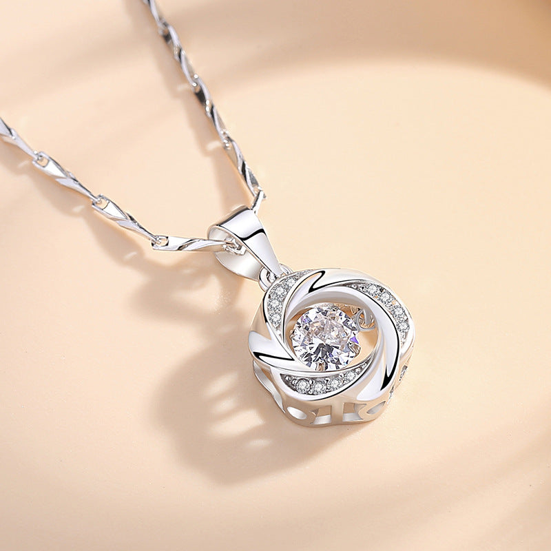 S999 Silver Dancing Heart Necklace for Women, Clavicle Chain, Light Luxury Trendy Pendant