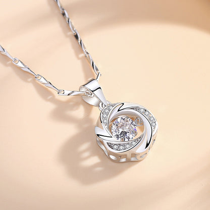 S999 Silver Dancing Heart Necklace for Women, Clavicle Chain, Light Luxury Trendy Pendant