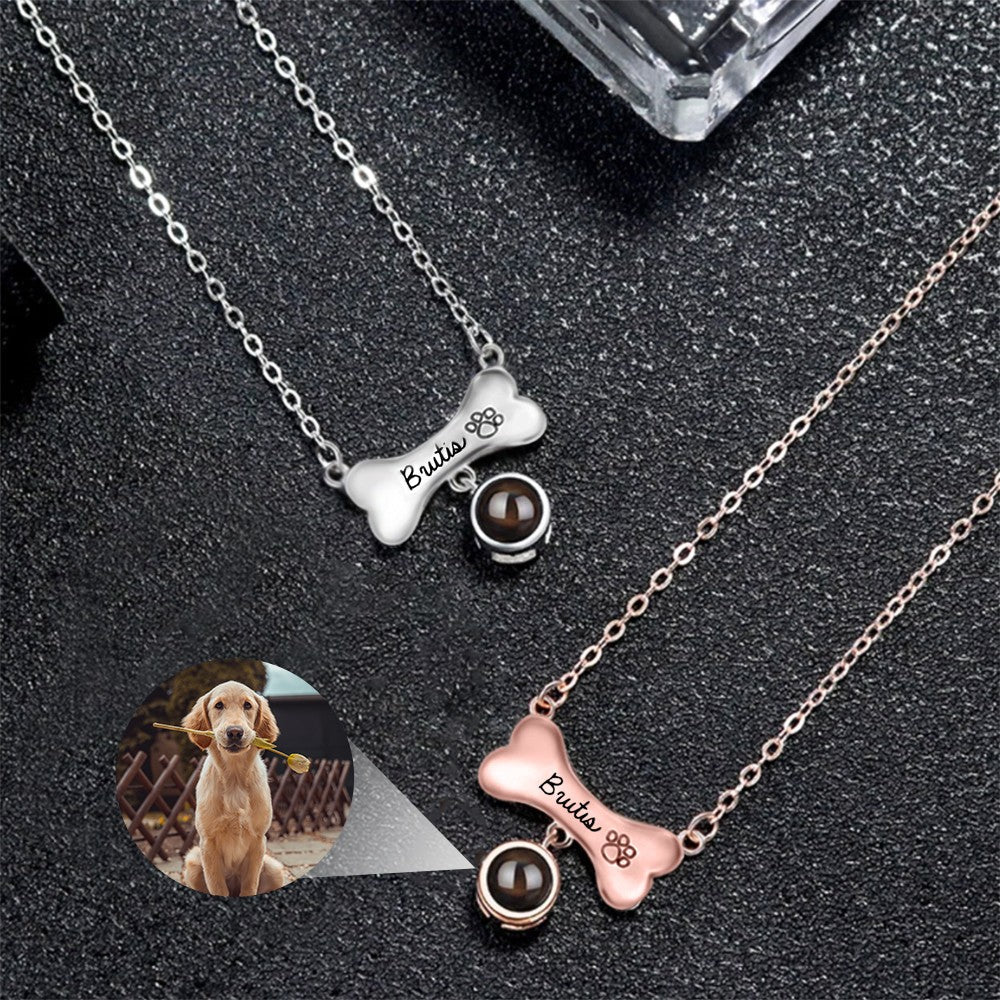 Custom Dog Bone Necklace with Photo & Name