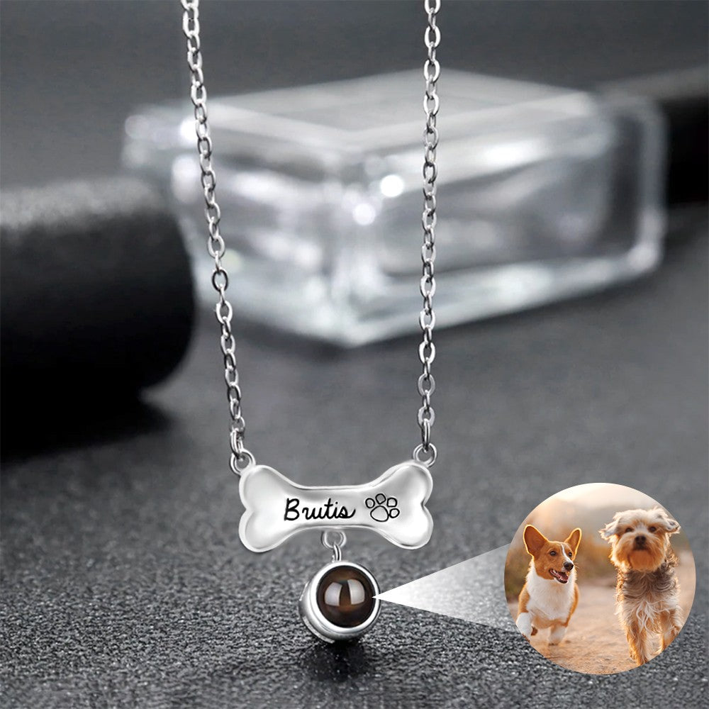 Custom Dog Bone Necklace with Photo & Name