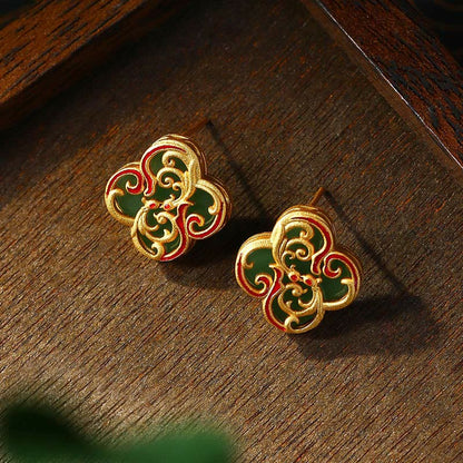 Buddha Stones 925 Sterling Silver Posts Jade Four Leaf Clover Luck Earrings