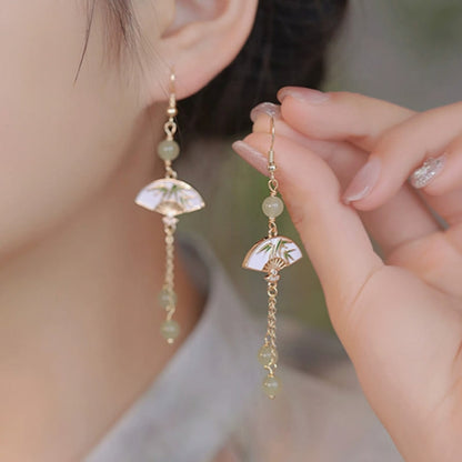 Buddha Stones 14K Gold Filled Copper Jade Fan Bamboo Abundance Earrings