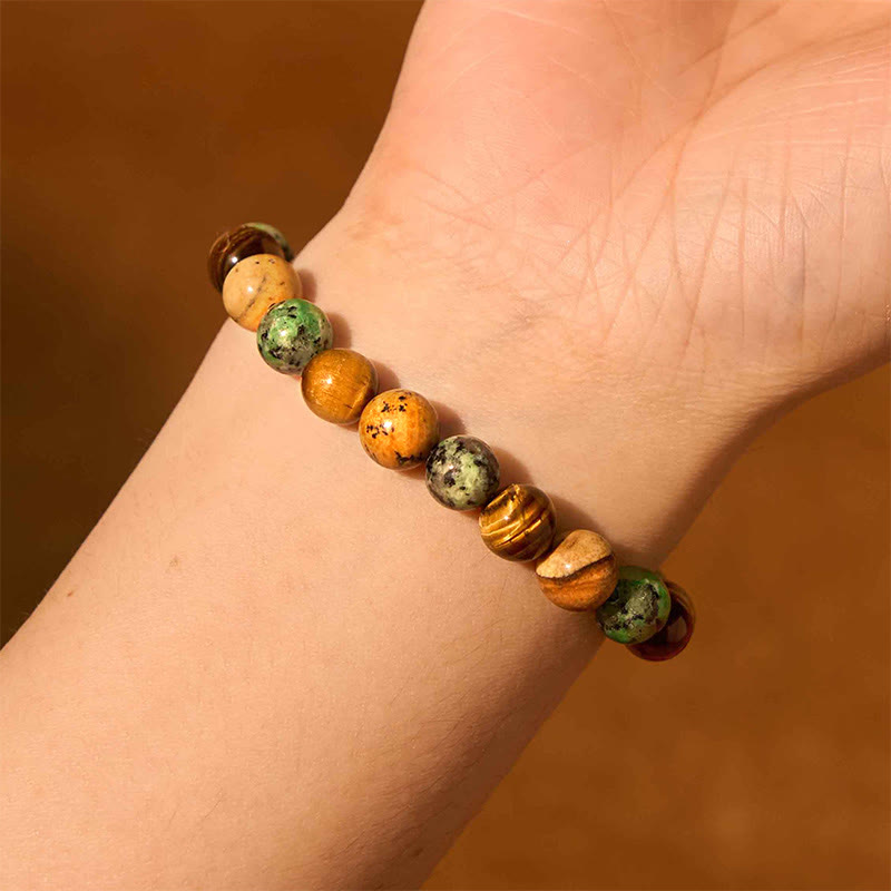 Buddha Stones Natural Picture Jasper Turquoise Tiger Eye Mix And Match Beads Protection Bracelet