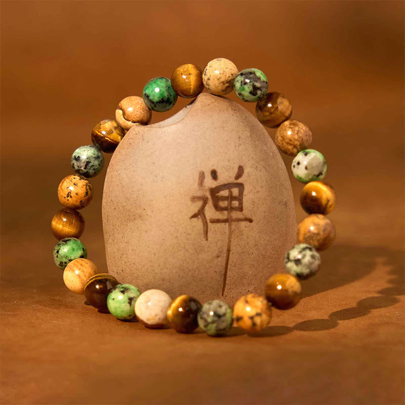 Buddha Stones Natural Picture Jasper Turquoise Tiger Eye Mix And Match Beads Protection Bracelet