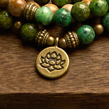 Buddha Stones 108 Mala Beads Natural Stone Picture Jasper Turquoise Lotus Positive Bracelet