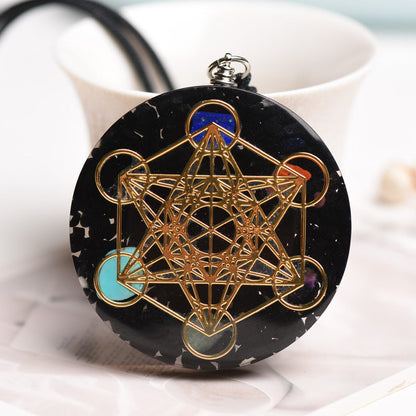 Black Tourmaline Metatron’s Cube Orgonite Protection Necklace