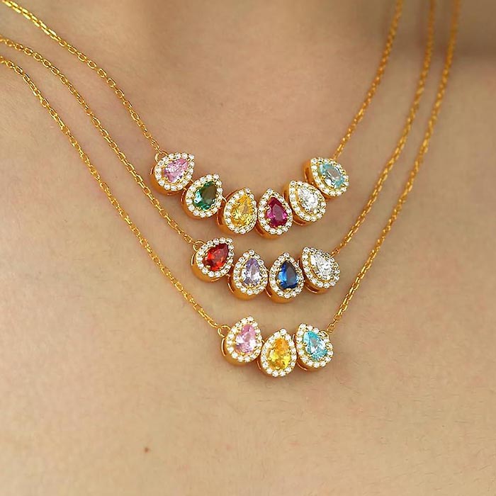 Custom Family 1-7 Birthstone Teardrop Necklace