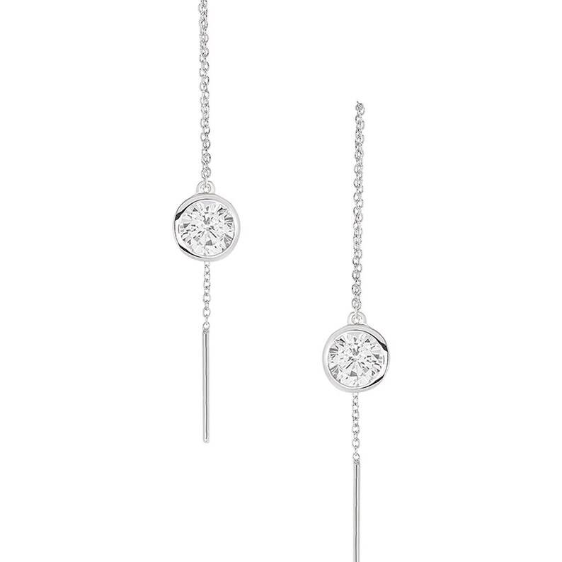 Moissanite Bezel-Set Pull Through Drop Earrings