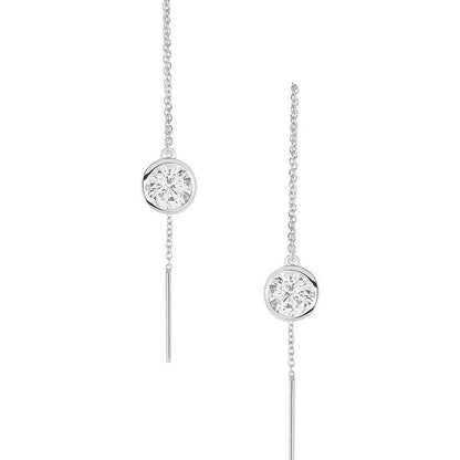 Moissanite Bezel-Set Pull Through Drop Earrings