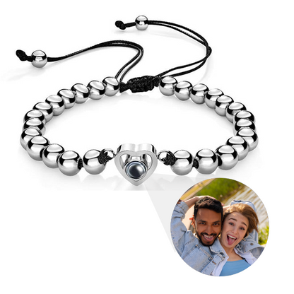 Heart Beads Adjustable Bracelet with Photo Inside