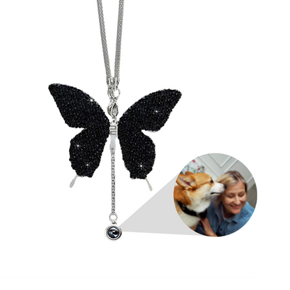 Personalized Butterfly Car Mirror Ornament with Photo Pendant