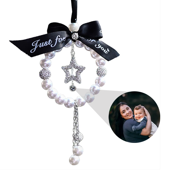 Personalized Photo Bling Bow Tie Pearl Car Mirror Hanging Ornament Accessories