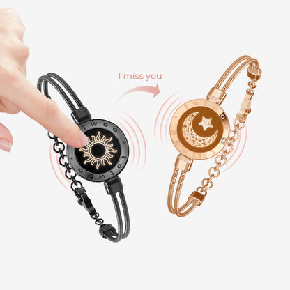 Sun&Moon Touch Bracelets with Snake Chain (Black+Rose Gold)