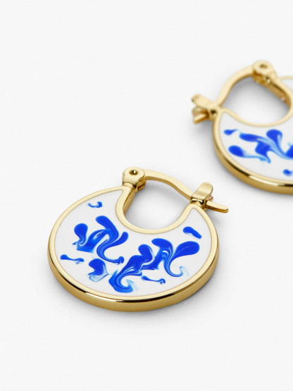 Enamel Earrings - Hana Marble Blue