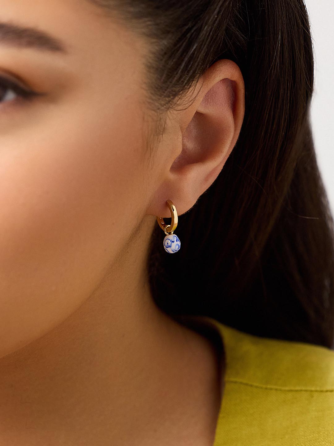 Gold Drop Earrings - Lainey Marble Blue