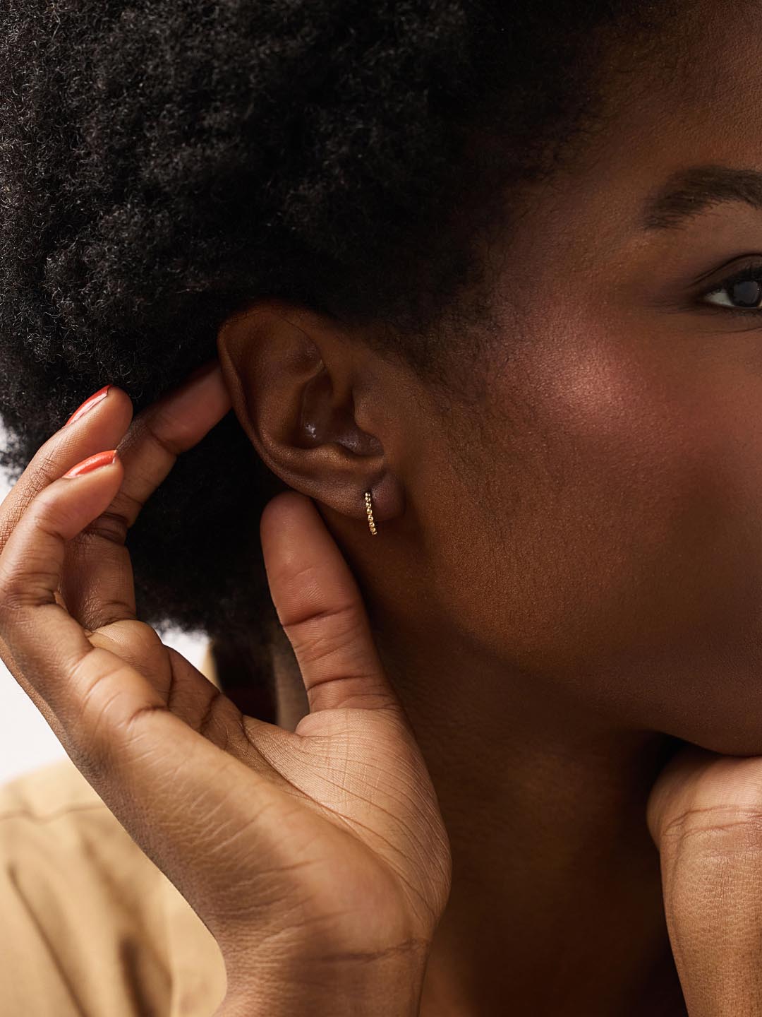 Small Gold Hoop Earrings - Gold Bead Huggie Hoops