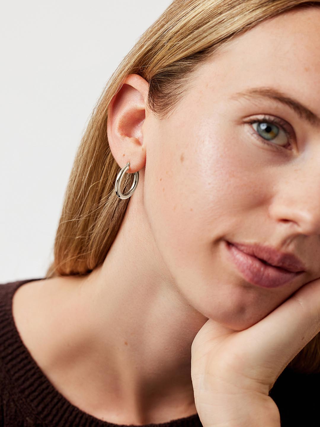 White Gold Hoop Earrings - White Gold Classic Hoops Medium