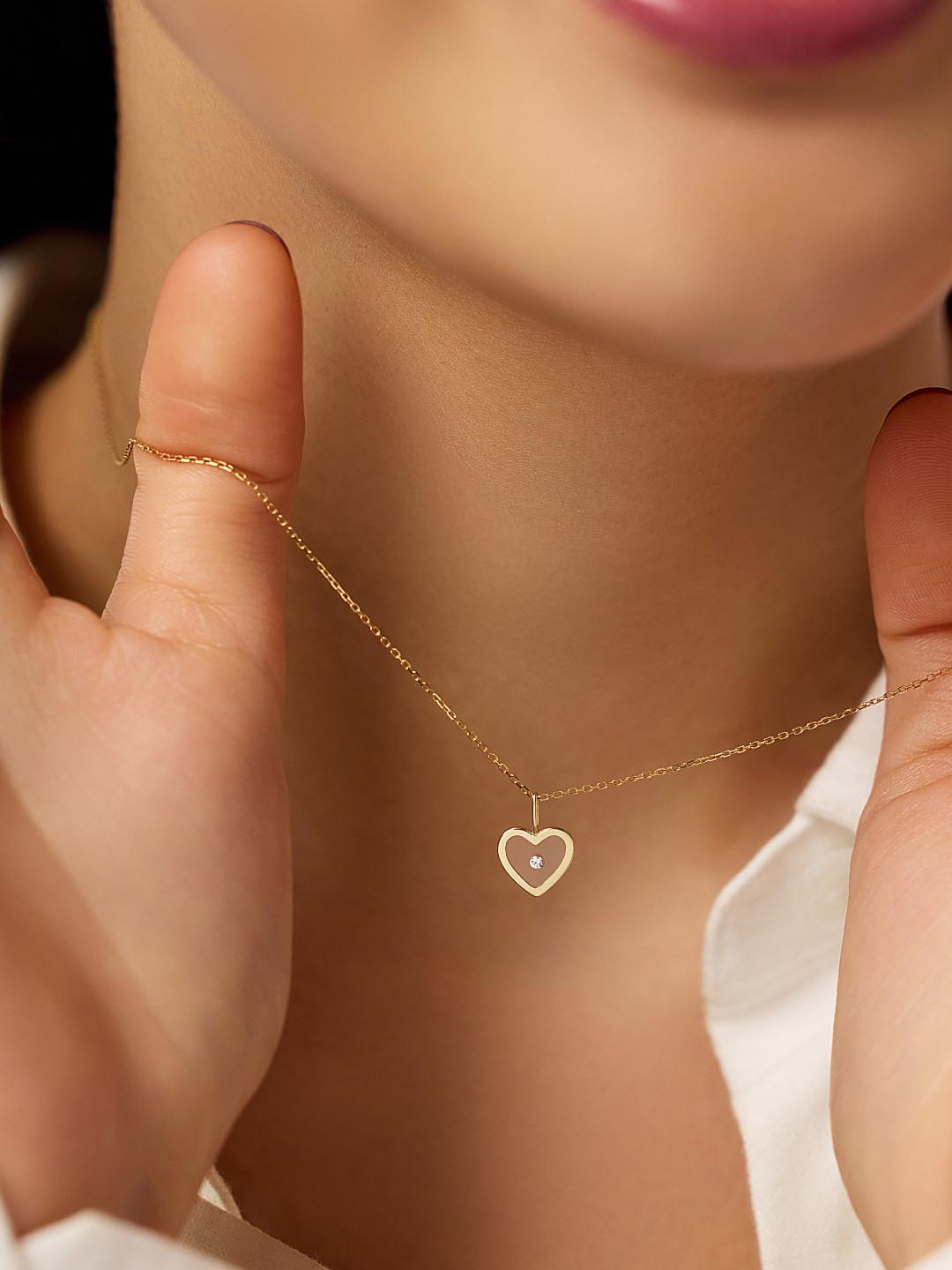 Gold Pendant - Heart Floating Diamond Charm