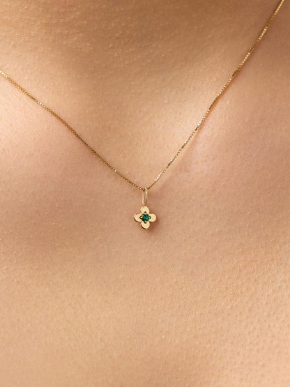 Gold Pendant Necklace - Emerald Flower Charm Necklace