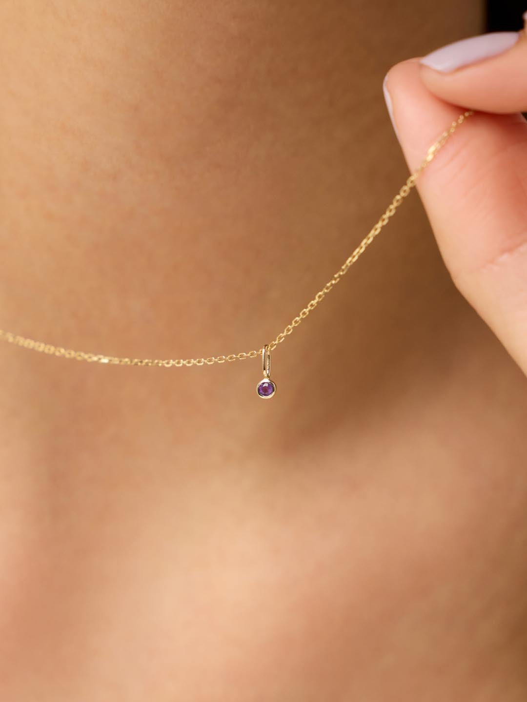 Solid Yellow Gold - Birthstone Necklace