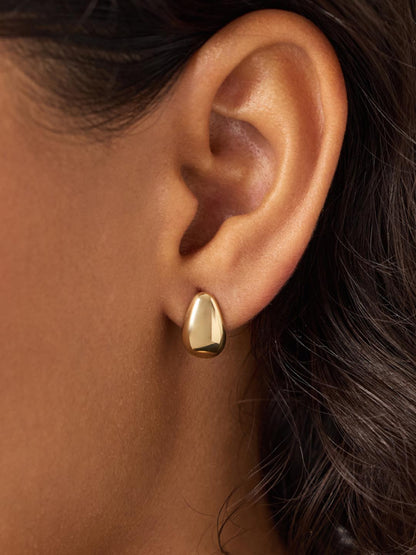 Gold Stud Earrings - Gold Teardrop Huggie Studs