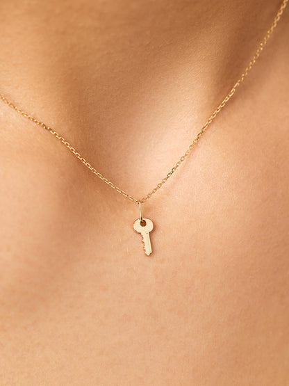 Gold Pendant Necklace - Key Charm Necklace