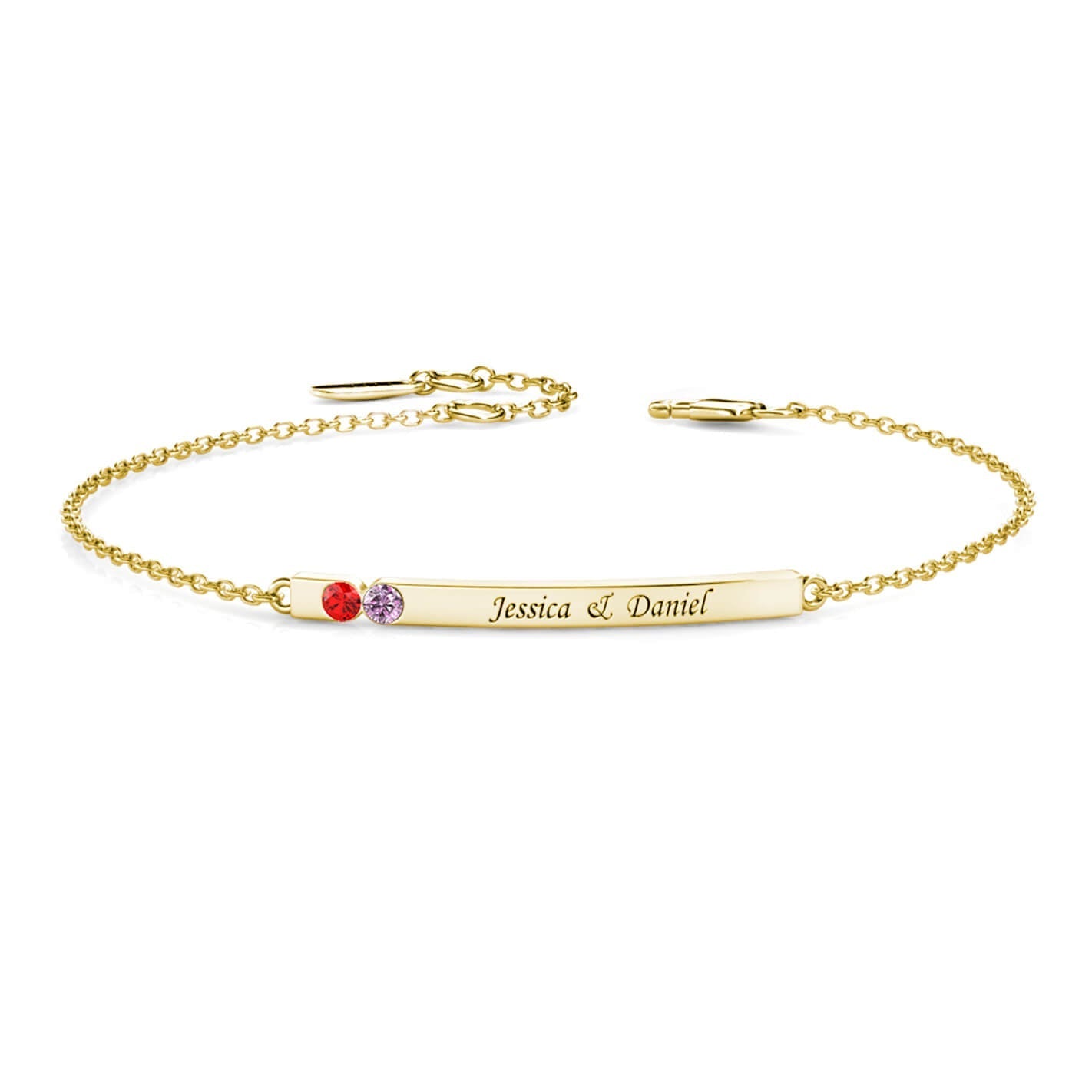 2 Birthstone Bar Bracelet with Engraving