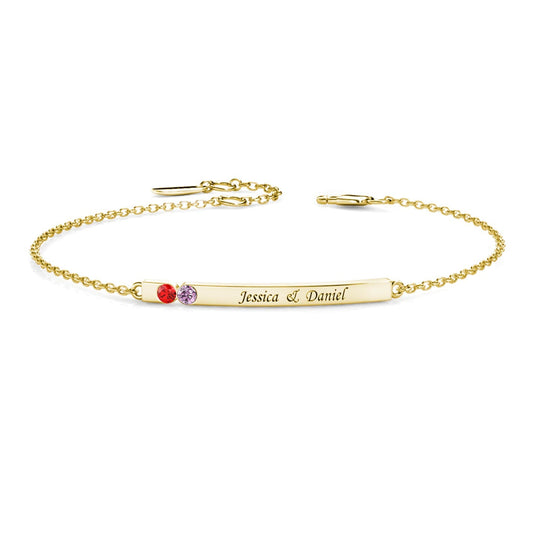 2 Birthstone Bar Bracelet with Engraving