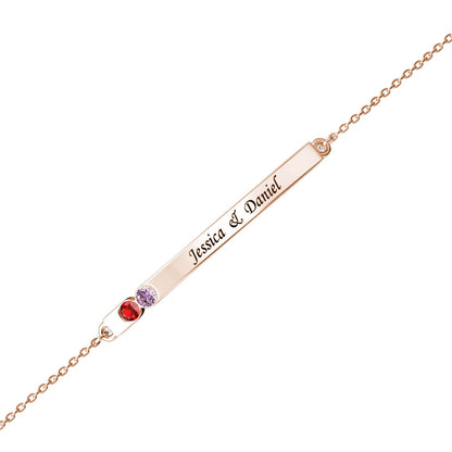 2 Birthstone Bar Bracelet with Engraving