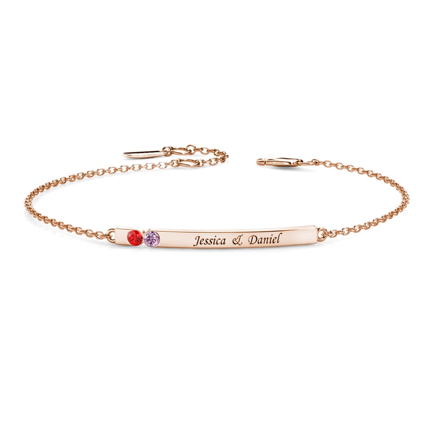 2 Birthstone Bar Bracelet with Engraving