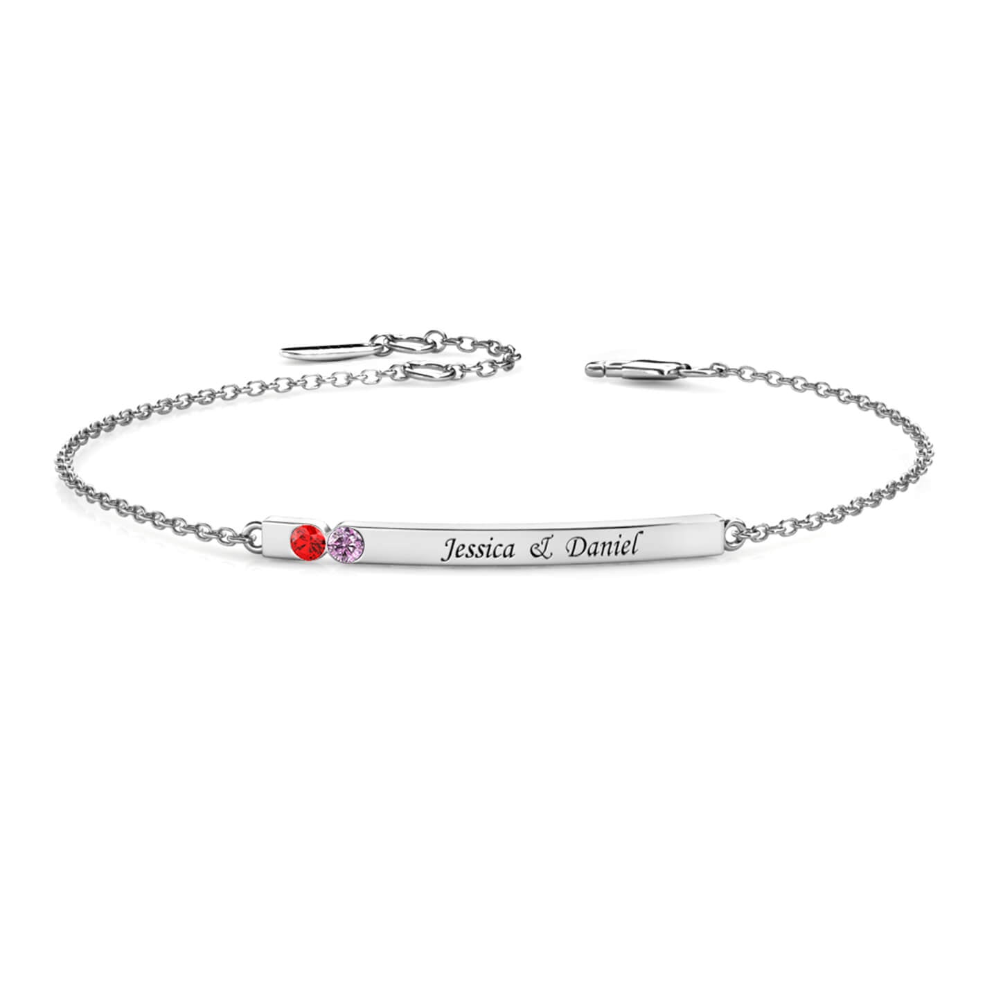 2 Birthstone Bar Bracelet with Engraving