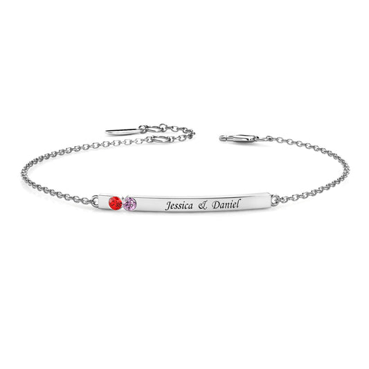 2 Birthstone Bar Bracelet with Engraving