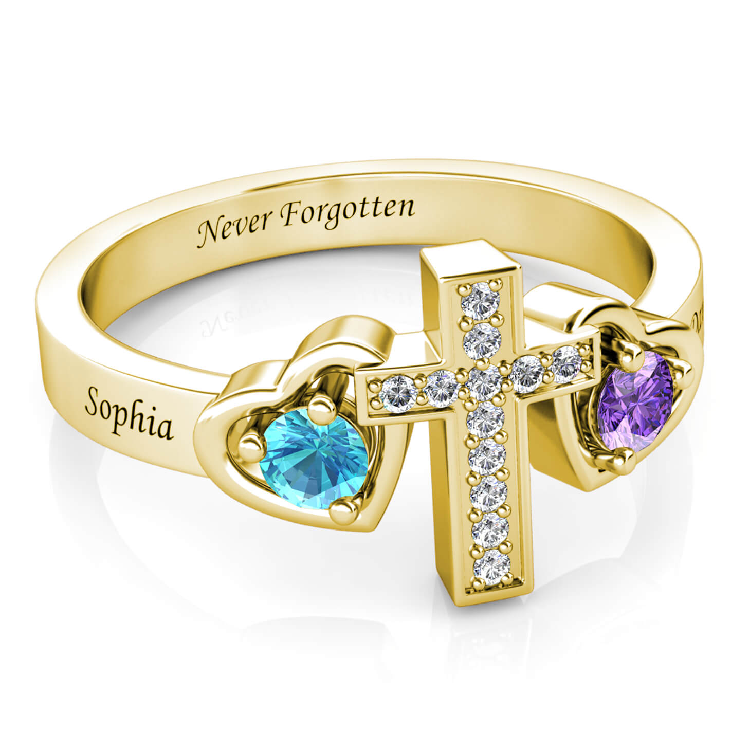 Custom Two Birthstones Ring - Gold