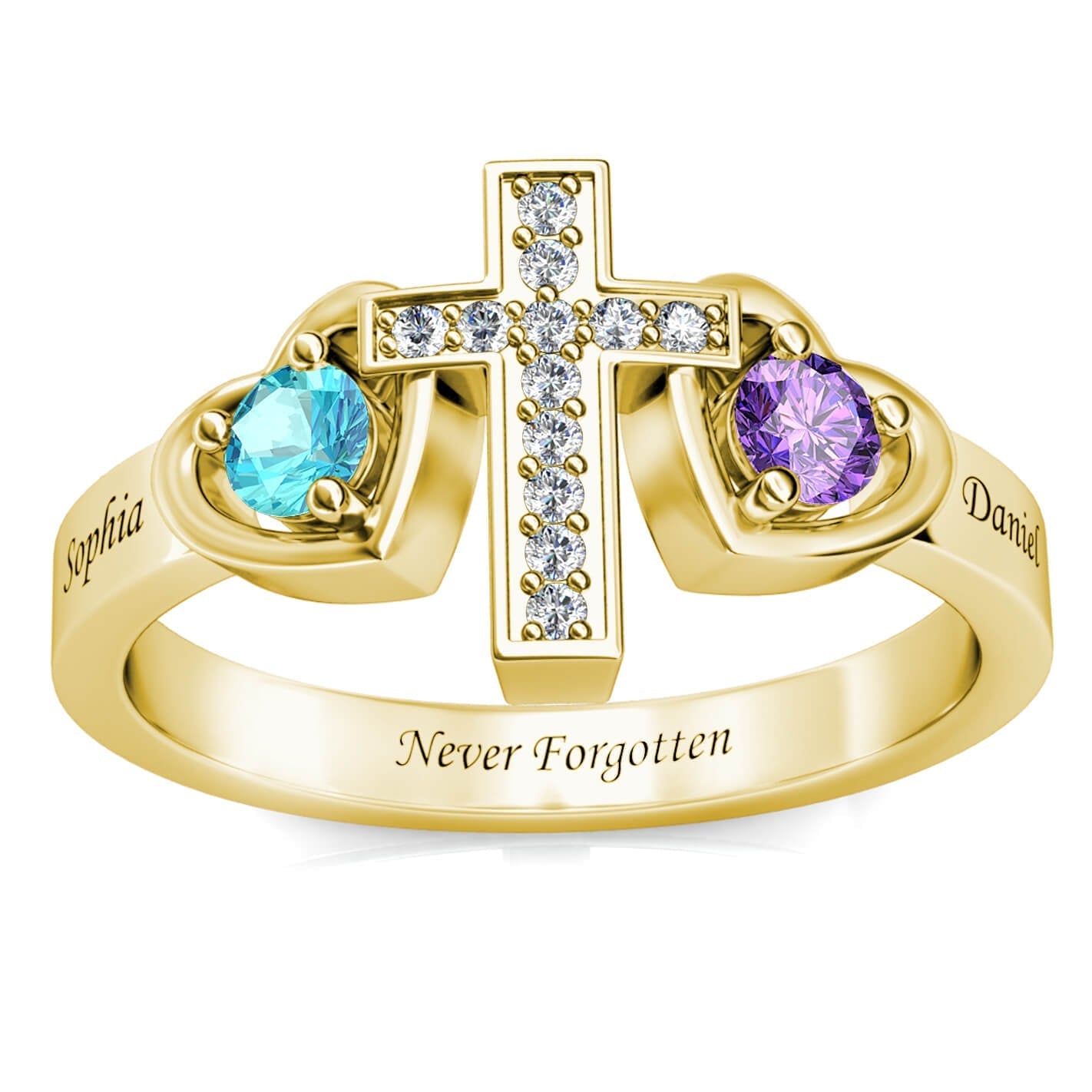 Custom Two Birthstones Ring - Gold